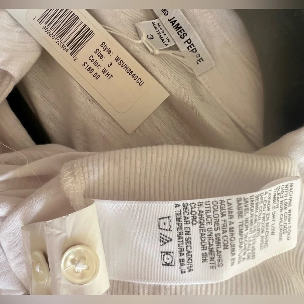 NWT $185 James Perse White Button-Down Shirt Sheer Slub Side Panel Blouse Size 3 - Picture 4 of 12